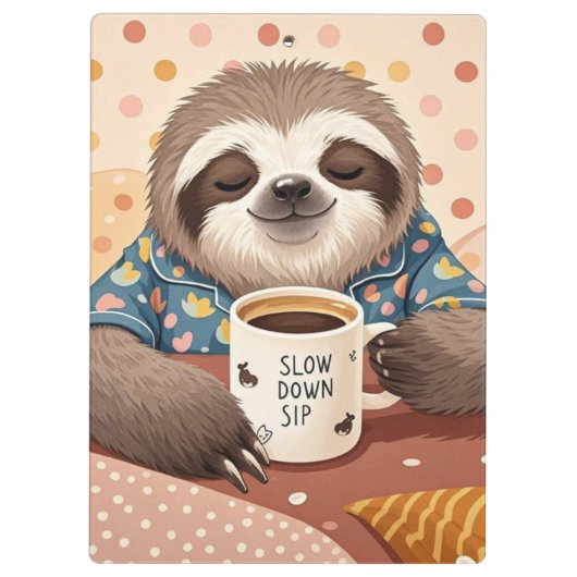 Cartoon-Faultier mit übertrieben schläfrigen Augen Klemmbrett (Rückseite)