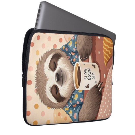 Cartoon-Faultier mit übertrieben schläfrigen Augen Laptopschutzhülle (Vorne Rechts)