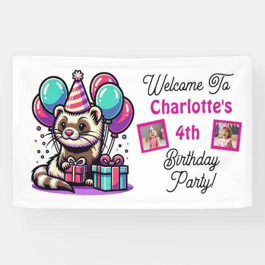 Cartoon Fetter Girl's Geburtstagsparty Personalisi Banner (Horizontal)