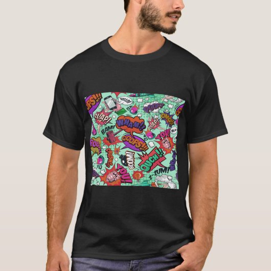 Cartoon Fight Words Colorful Seamless Pattern   T-Shirt (Vorderseite)