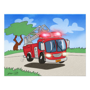 Cartoon Fire Motor Fotodruck