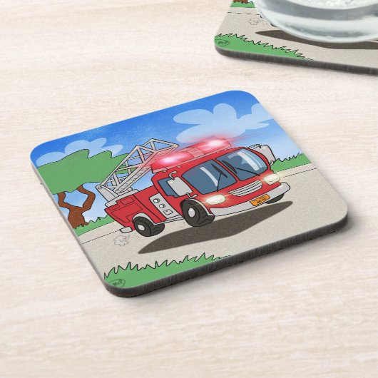 Cartoon Fire Motor Getränkeuntersetzer (Linke Seite)