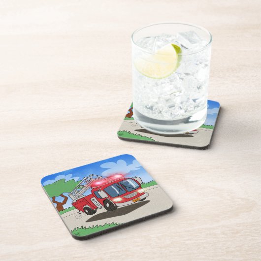 Cartoon Fire Motor Getränkeuntersetzer (Rechte Seite)