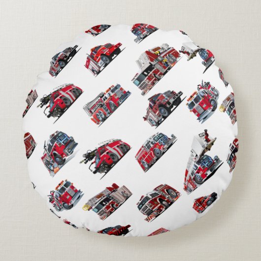 Cartoon Fire Trucks nahtlose Mustergewebe Rundes Kissen (Vorderseite)