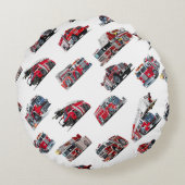 Cartoon Fire Trucks nahtlose Mustergewebe Rundes Kissen (Rückseite)