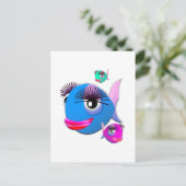 Cartoon Fisch mit BIg Lippen und Augenbrauen Postkarte (Stehend Vorderseite)