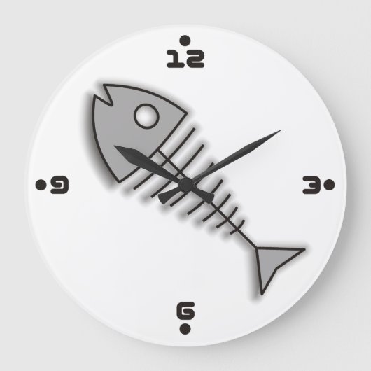 Cartoon Fische Knochen Funny Wall Clock mit Zahlen Große Wanduhr (Vorderseite)