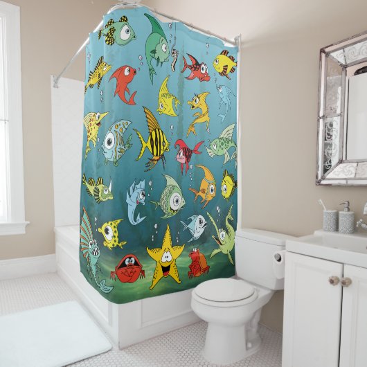 Cartoon-Fische Unterwasser Duschvorhang (Beispiel)