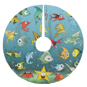 Cartoon-Fische Unterwasser Polyester Weihnachtsbaumdecke