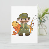 Cartoon Fischer mit großer Fangflotte Einladung (Stehend Vorderseite)