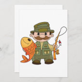 Cartoon Fischer mit großer Fangflotte Einladung (Vorne/Hinten)