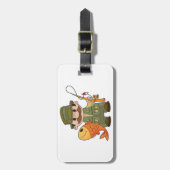 Cartoon Fischer mit großer Fangflotte Gepäckanhänger (Vorderseite vertikal)