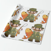 Cartoon Fischer mit großer Fangflotte Geschenkpapier (Ungerollt)