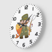 Cartoon Fischer mit großer Fangflotte Große Wanduhr (Winkel)
