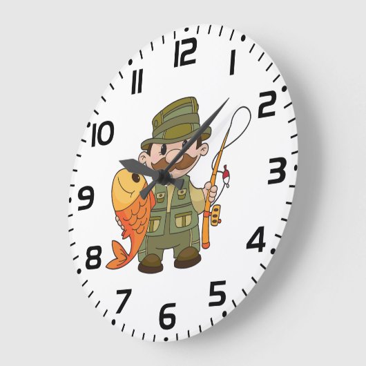 Cartoon Fischer mit großer Fangflotte Große Wanduhr (Winkel)