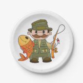 Cartoon Fischer mit großer Fangflotte Pappteller (Vorderseite)