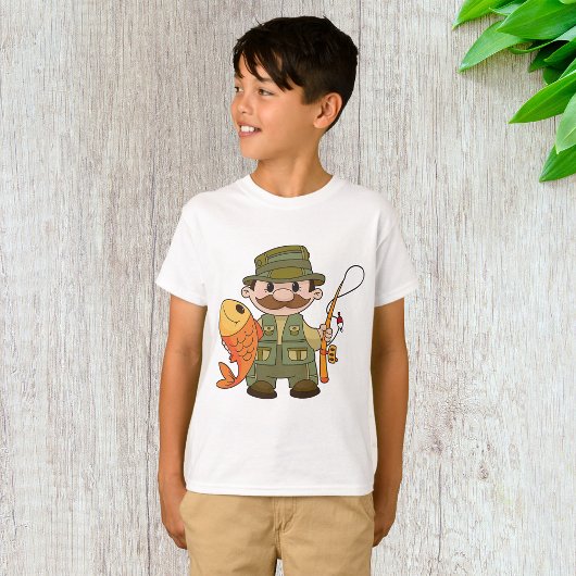 Cartoon Fischer mit großer Fangflotte T-Shirt
