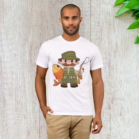 Cartoon Fischer mit großer Fangflotte T-Shirt
