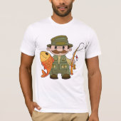 Cartoon Fischer mit großer Fangflotte T-Shirt (Vorderseite)