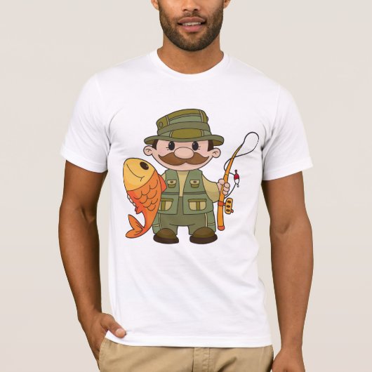 Cartoon Fischer mit großer Fangflotte T-Shirt (Vorderseite)
