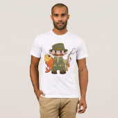 Cartoon Fischer mit großer Fangflotte T-Shirt (Vorne ganz)