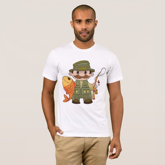 Cartoon Fischer mit großer Fangflotte T-Shirt (Vorne ganz)