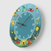 Cartoon Fish Underwater Roman Numbers Große Wanduhr (Winkel)