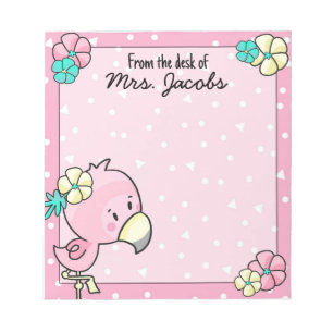 Cartoon Flamingo mit Blume Lehrer Notizblock