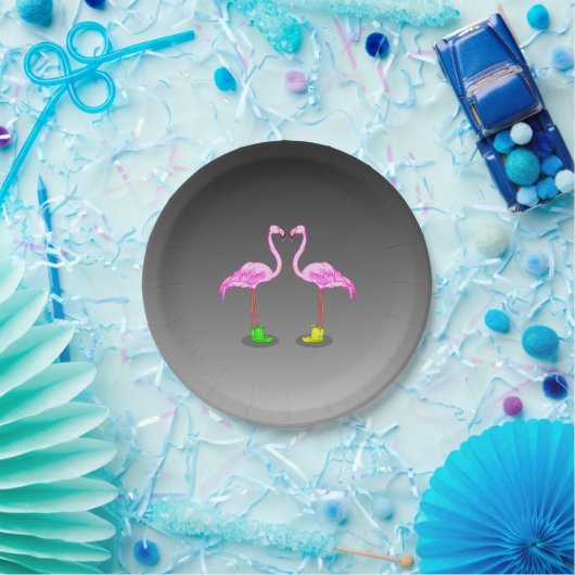 Cartoon Flamingos mit farbenfrohen Winterbooten Pappteller (Party)