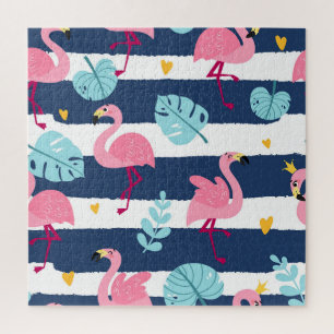Cartoon Flamingos: Sommer tropisch Vintag. Puzzle