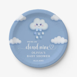 Cartoon Flauschig weiße Wolke 9 blaue Babydusche Pappteller