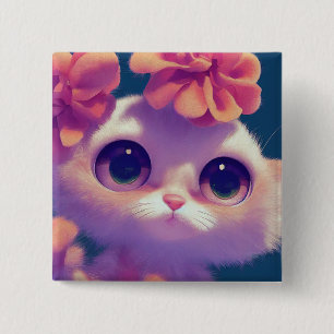 Cartoon flauschiges Babykätzchen, große Augen, ros Button