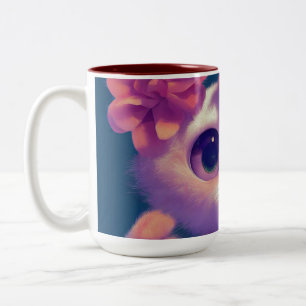 Cartoon flauschiges Babykätzchen, große Augen, ros Zweifarbige Tasse