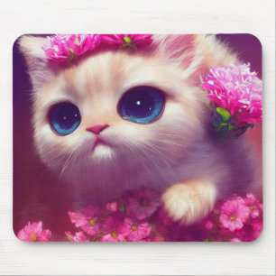 Cartoon flauschiges Babykätzchen mit großen Augen Mousepad