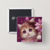 Cartoon flauschiges Babykitt mit großen Augen Button (Vorne & Hinten)