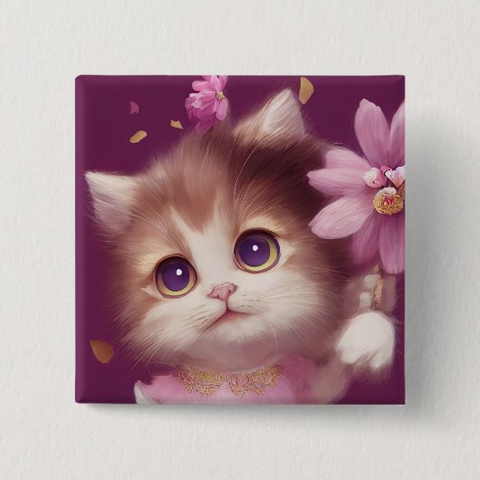 Cartoon flauschiges Babykitt mit großen Augen Button (Vorderseite)