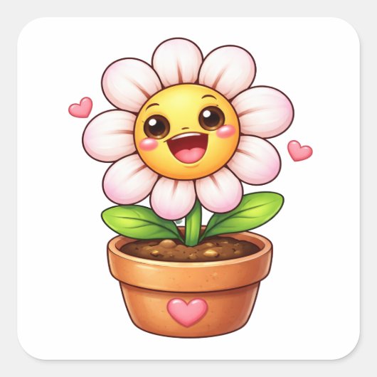 Cartoon flower laughing in pot Sticker (Vorderseite)