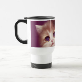 Cartoon fluffy baby kitten with big eyes reisebecher
