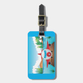 Cartoon Flugzeug auf See Dock Vergnügen Reiseabent Gepäckanhänger (Vorderseite vertikal)