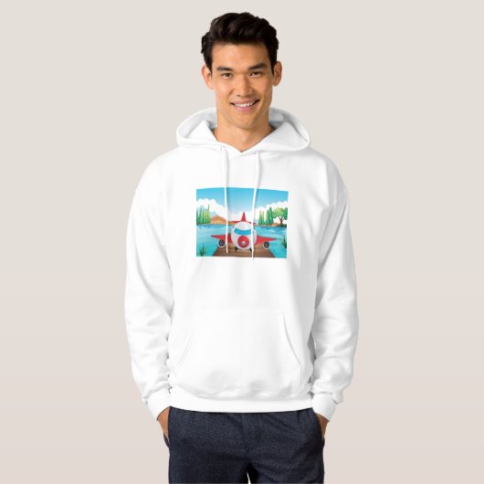 Cartoon Flugzeug auf See Dock Vergnügen Reiseabent Hoodie (Vorne ganz)