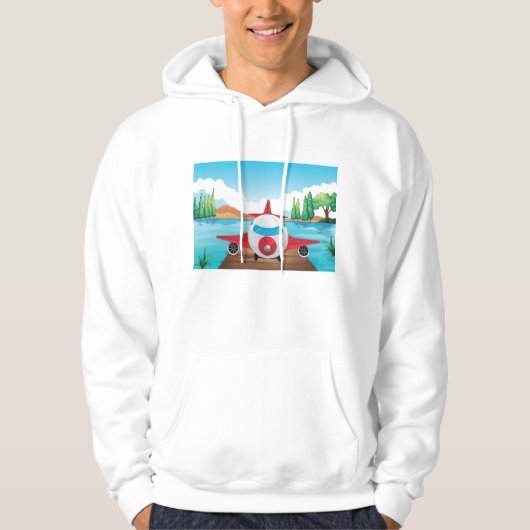 Cartoon Flugzeug auf See Dock Vergnügen Reiseabent Hoodie (Vorderseite)