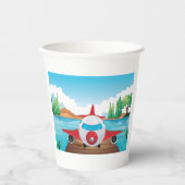 Cartoon Flugzeug auf See Dock Vergnügen Reiseabent Pappbecher (Vorderseite)