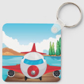 Cartoon Flugzeug auf See Dock Vergnügen Reiseabent Schlüsselanhänger (Rückseite)