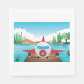 Cartoon Flugzeug auf See Dock Vergnügen Reiseabent Serviette (Vorderseite)