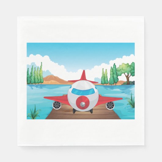 Cartoon Flugzeug auf See Dock Vergnügen Reiseabent Serviette (Vorderseite)