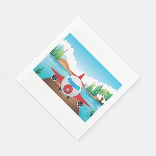 Cartoon Flugzeug auf See Dock Vergnügen Reiseabent Serviette (Ecke)