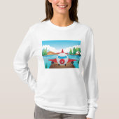 Cartoon Flugzeug auf See Dock Vergnügen Reiseabent T-Shirt (Vorderseite)