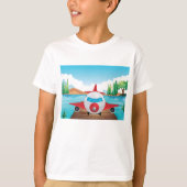 Cartoon Flugzeug auf See Dock Vergnügen Reiseabent T-Shirt (Vorderseite)