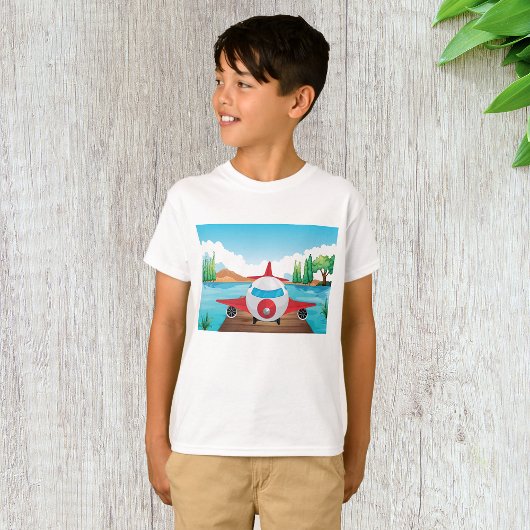 Cartoon Flugzeug auf See Dock Vergnügen Reiseabent T-Shirt