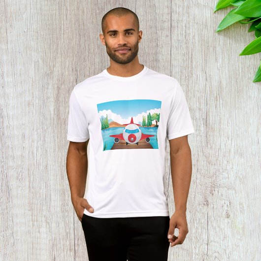 Cartoon Flugzeug auf See Dock Vergnügen Reiseabent T-Shirt